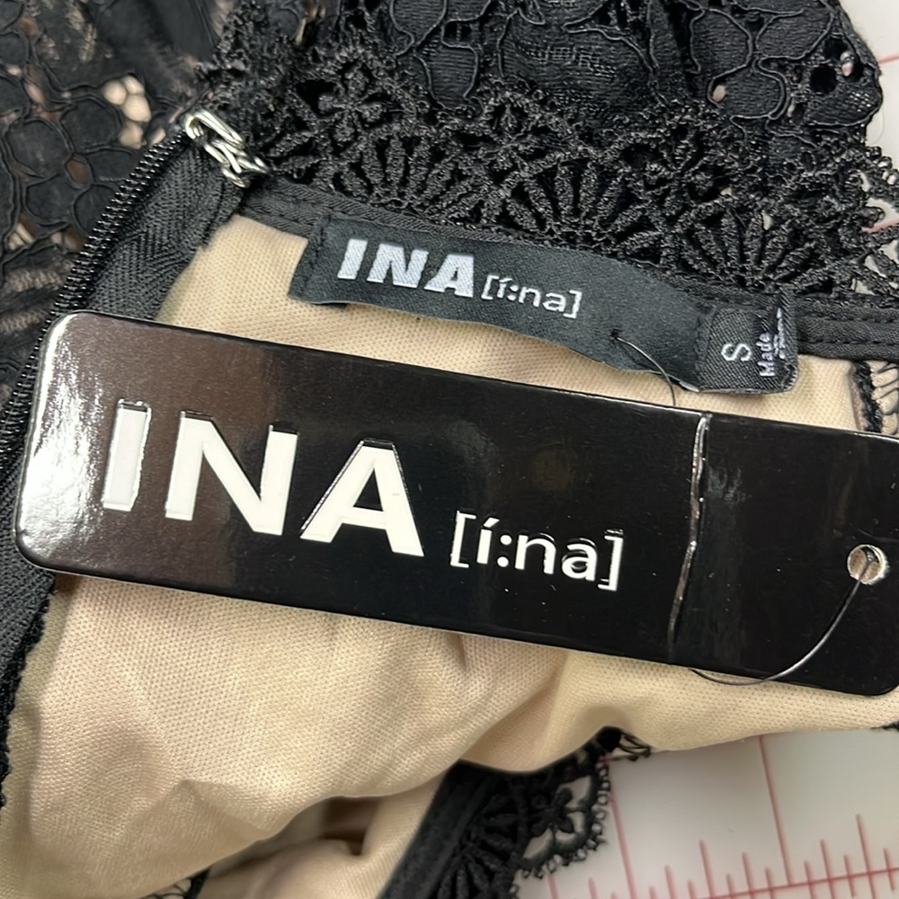 INA NWT Lace Ruffle Tulle Long SLV Hi Neck Black Cocktail Party Guest Dress SZ S - Picture 4 of 16